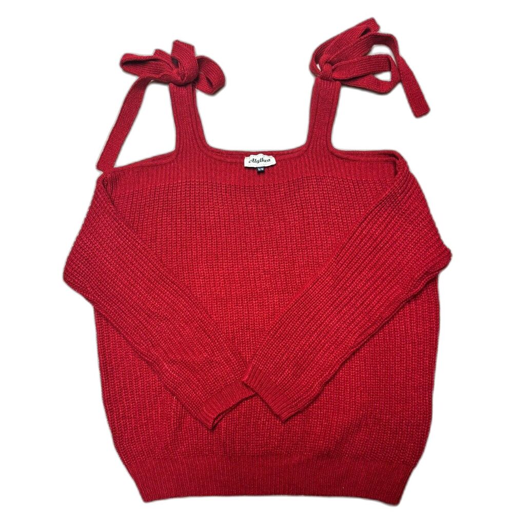 ALYTHEA / BOUTIQUE Red Off the Shoulder Tie Sweater Size S/M
